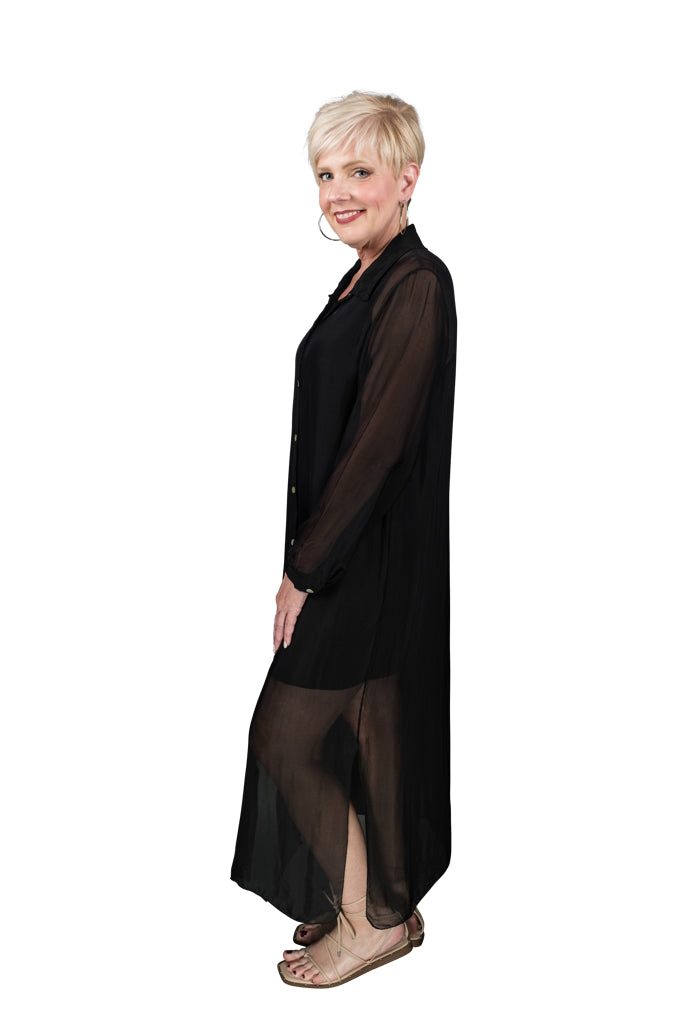 DLS201-001 Black Kayne Silk Shirt Dress