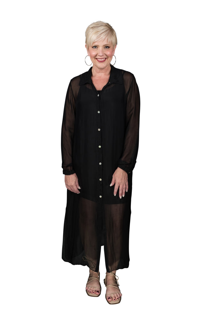 DLS201-001 Black Kayne Silk Shirt Dress