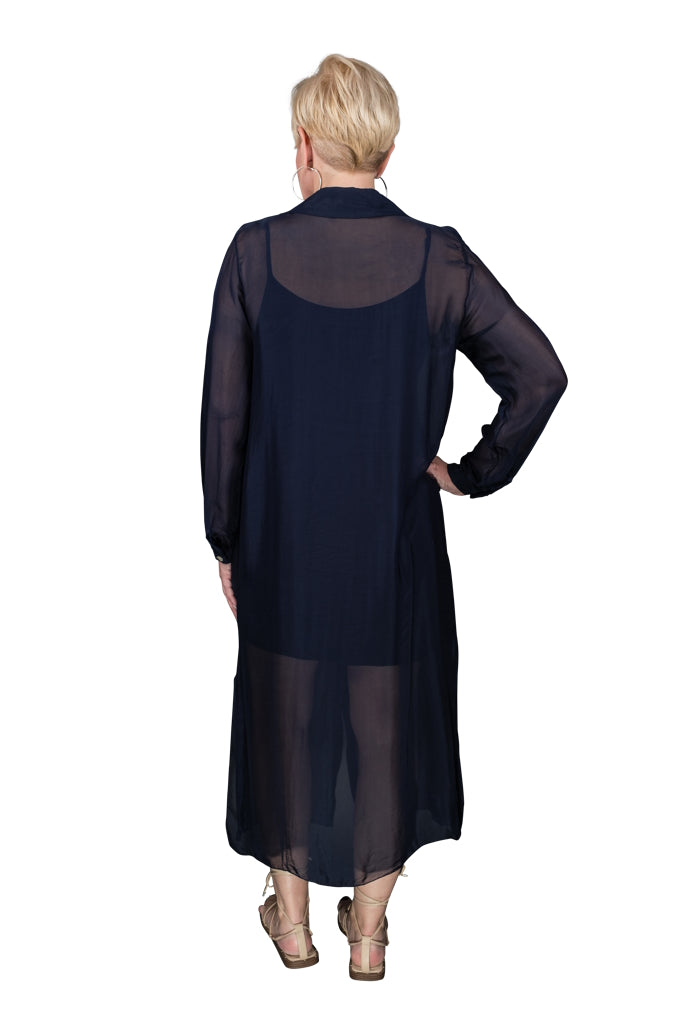 DLS201-409 Navy Kayne Silk Shirt Dress