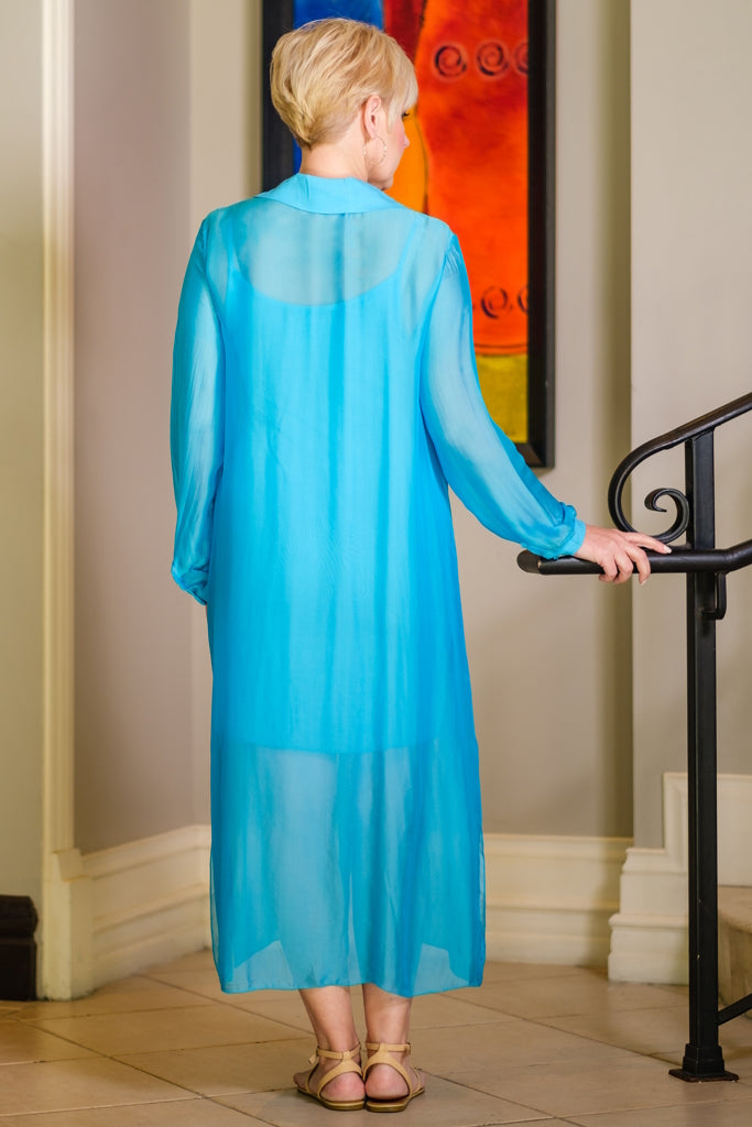 DLS201-440 Turq Kayne Silk Shirt Dress