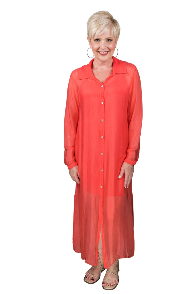 DLS201-810 Coral Kayne Silk Shirt Dress