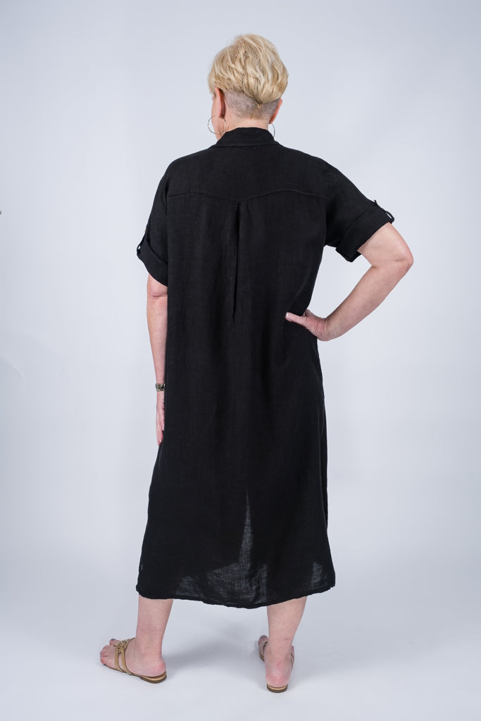 DQ102-001 Black Briar Linen Button Front Dress