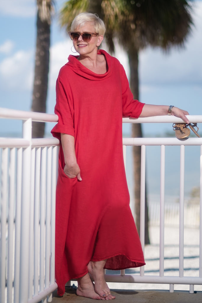 Mara Cowl Neck Linen Maxi Dress (DQ103) 820 Poppy / One Size Mara Cowl Neck Linen Maxi Dress (DQ103) 820 Poppy / One Size