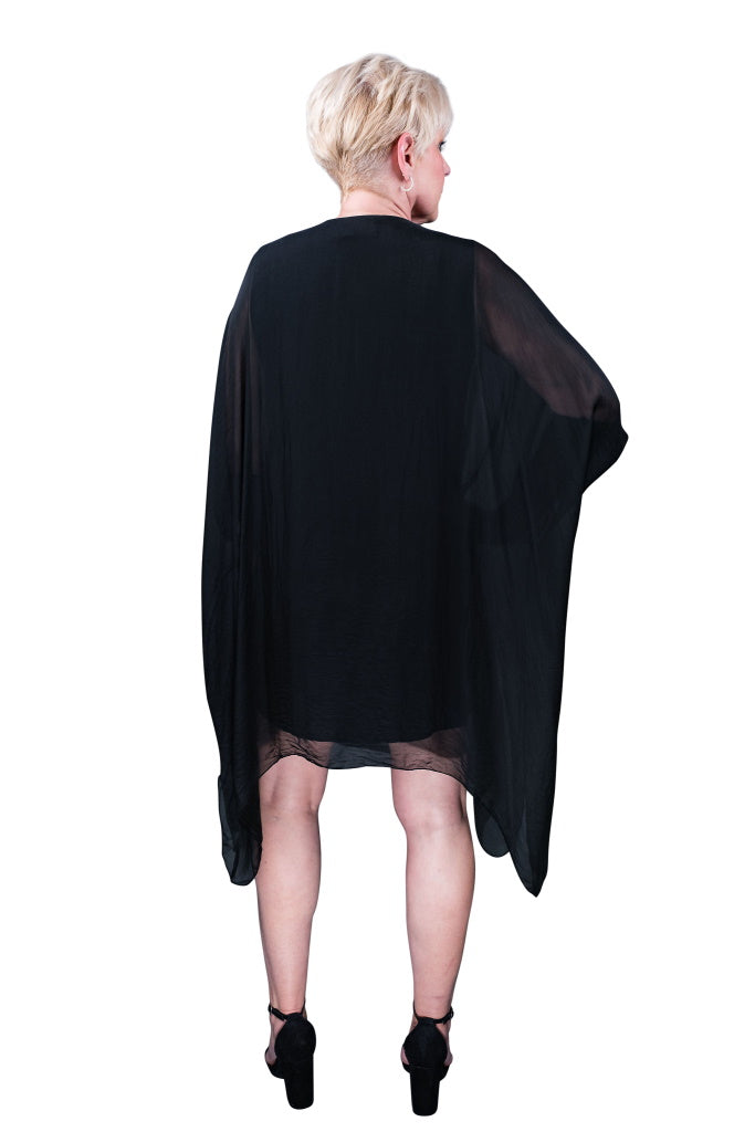 DQ202-001 Black Alessia 3/4 Slv Silk Kaftan Dress