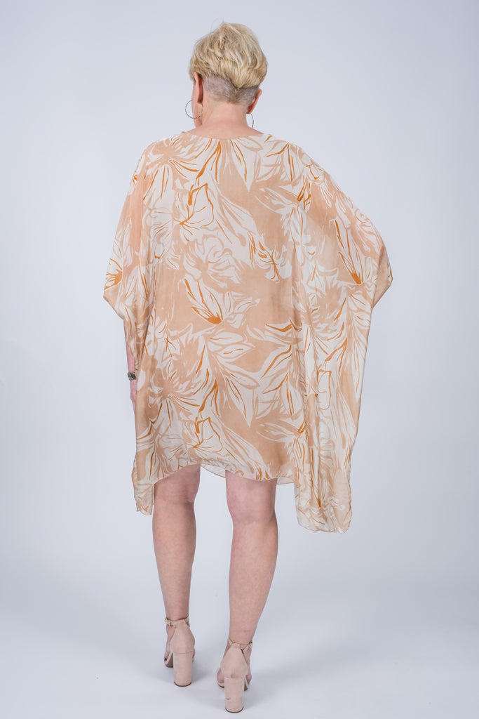 DQ202F-258 Camel Alessia Floral Silk Kaftan Dress