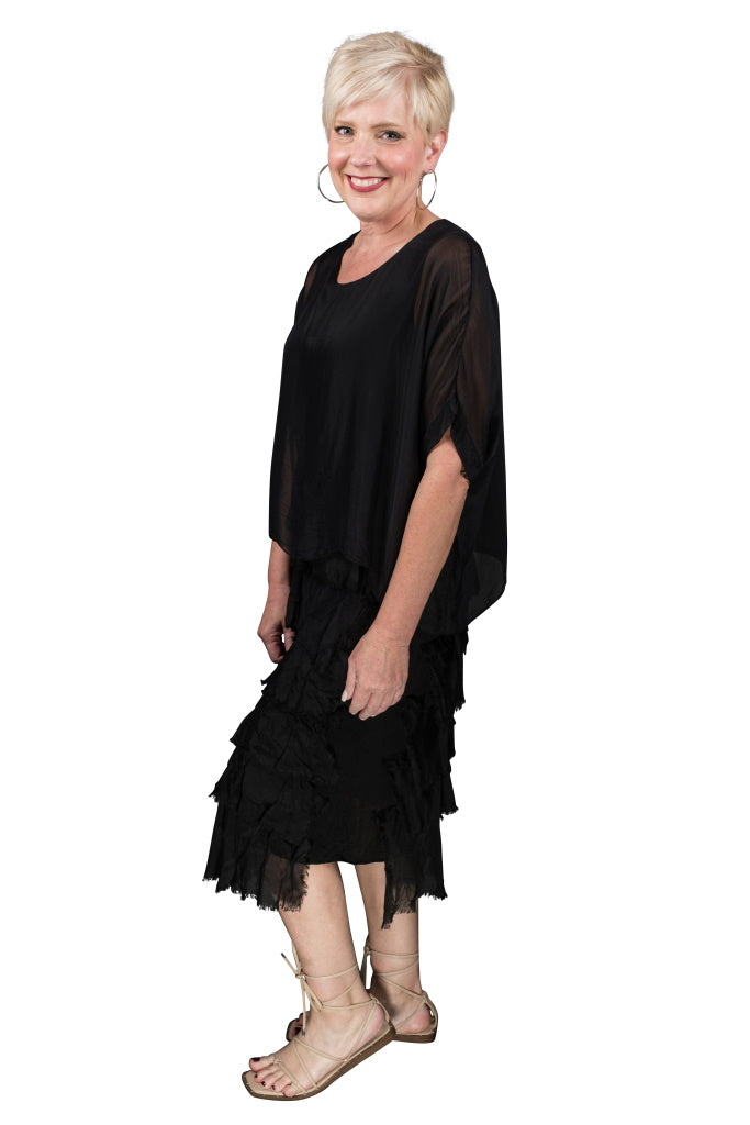 DQ206-001 Black Gail Tiered Ruffle Dress