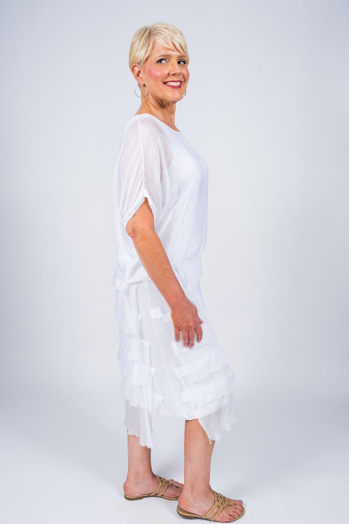 DQ206-100 White Gail Tiered Ruffle Dress