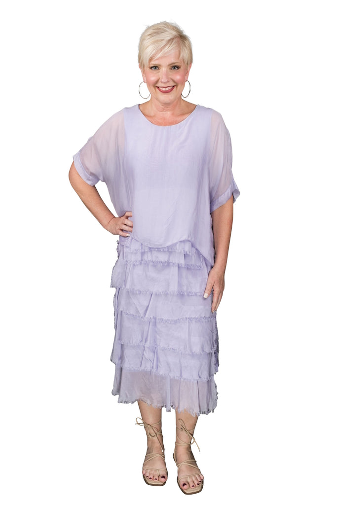 DQ206-534 Lilac Gail Tiered Ruffle Dress