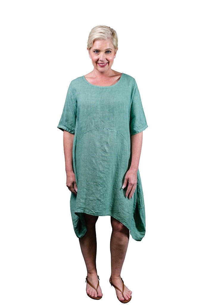DSS111-324 Lake Avery Short Sleeve Scoop Neck Linen Dress