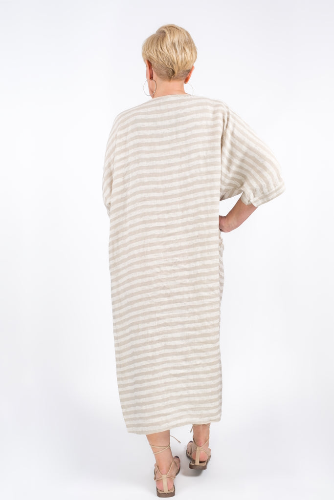 DSS119-250 Beige Kasia Cabana Stripe Linen Dress