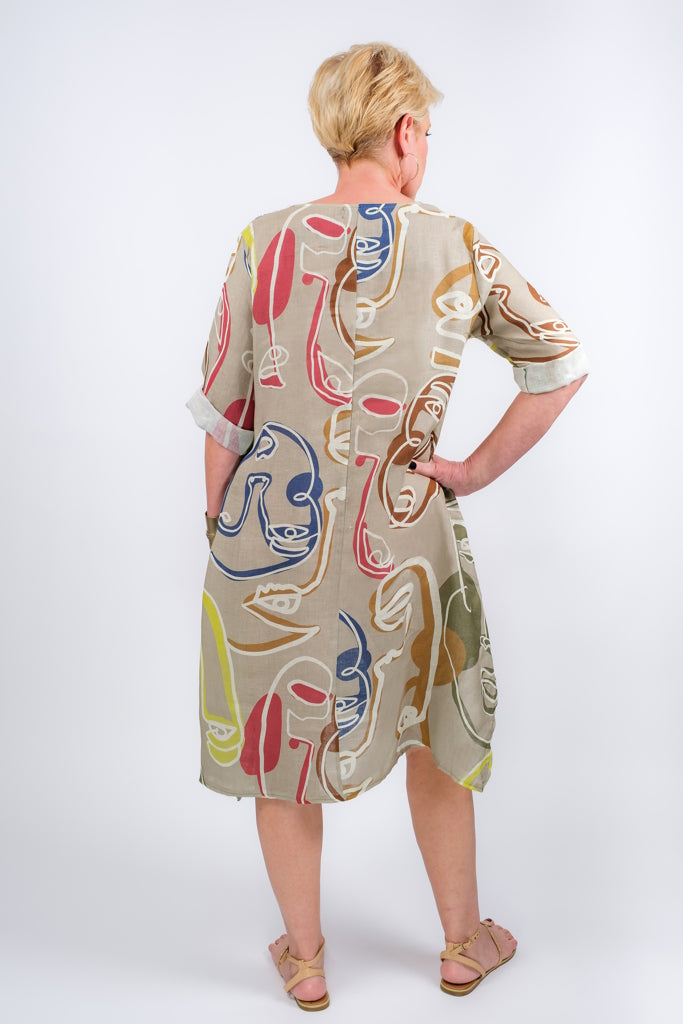 DSS165P-250 Beige April Picasso Pocket Dress