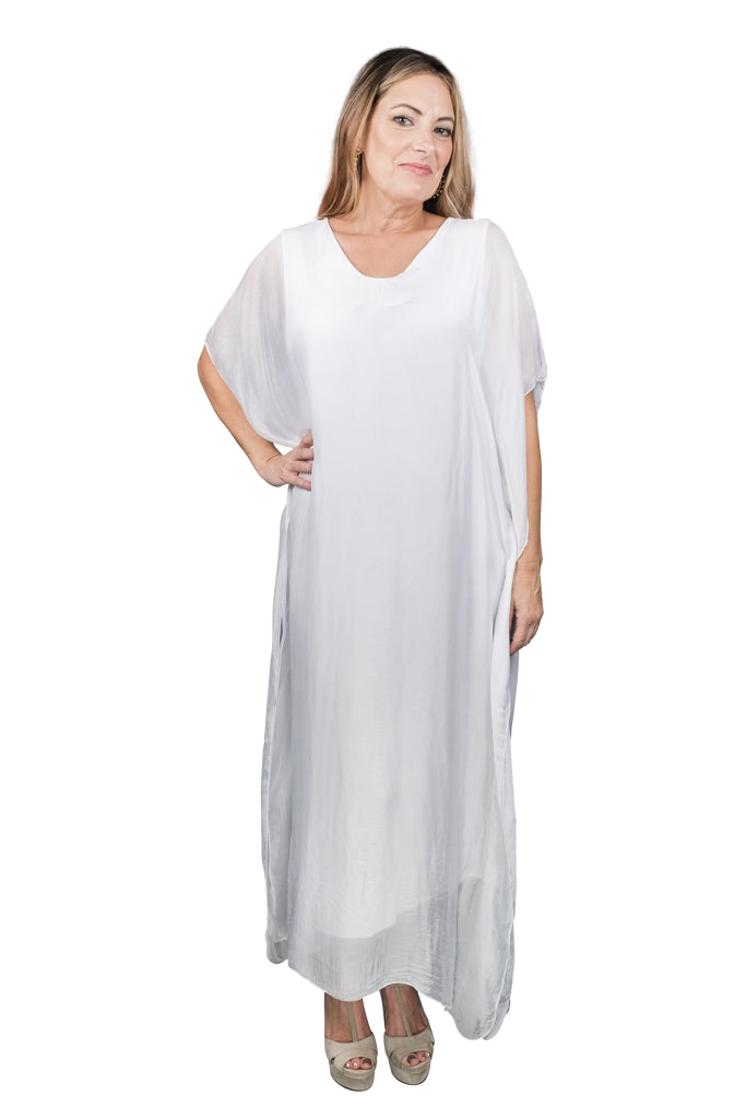 DSS204-100 White Helen Silk Kaftan Long Dress