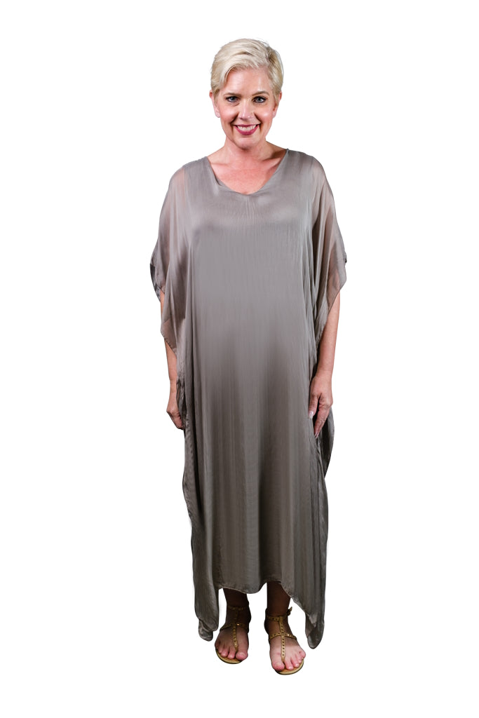 DSS204-210 Taupe Helen Silk Kaftan Long Dress