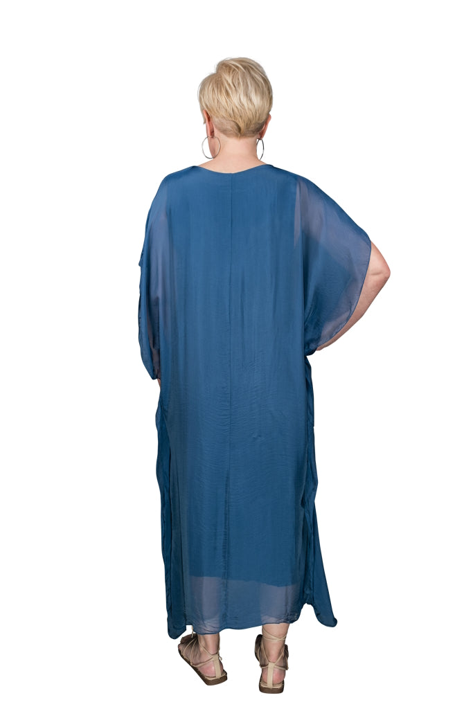DSS204-402 Peacock Helen Silk Kaftan Long Dress