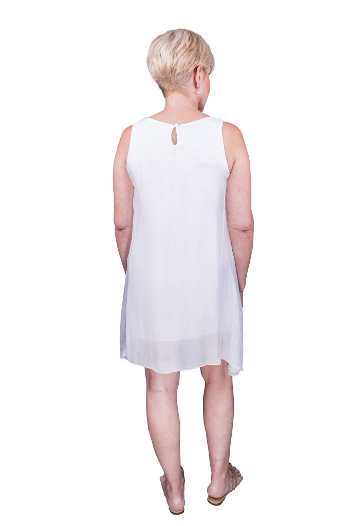 DT209-100 White Adelyn Silk A-Line Dress