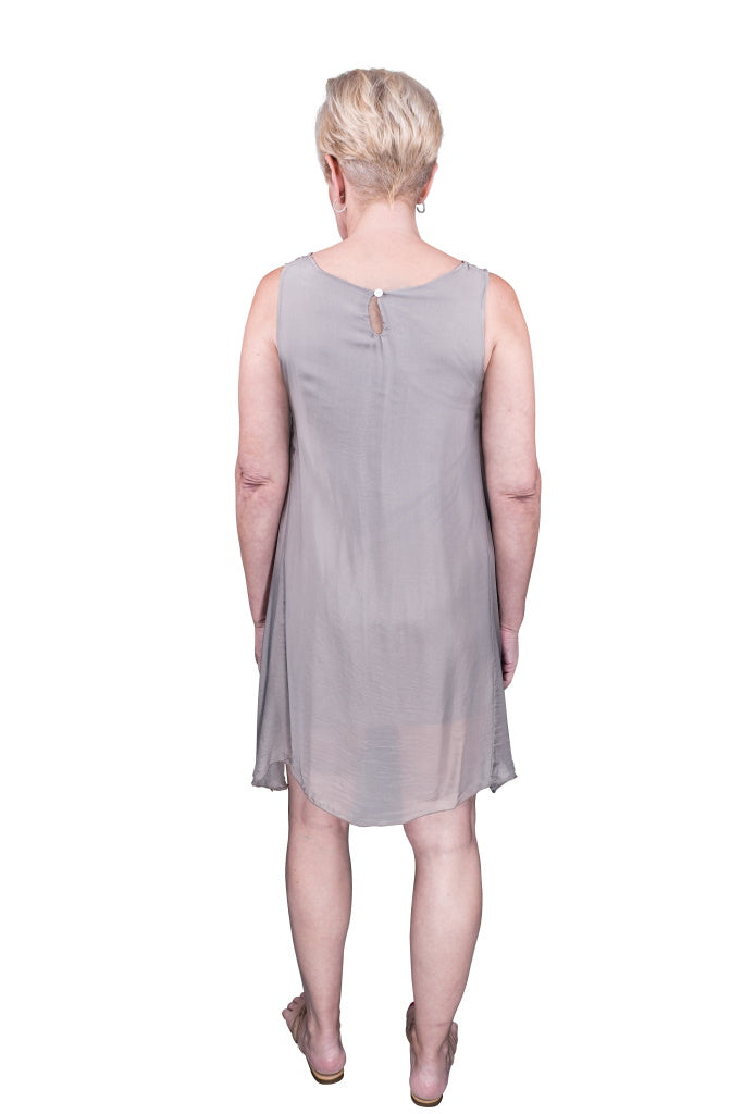 DT209-210 Taupe Adelyn Silk A-Line Dress