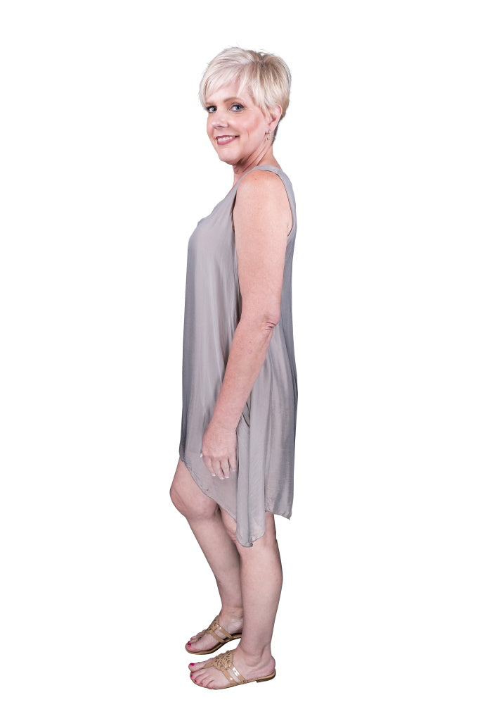 DT209-210 Taupe Adelyn Silk A-Line Dress