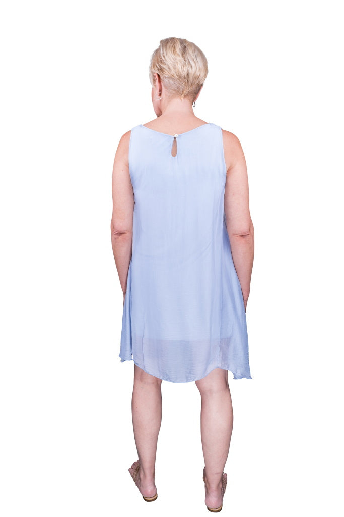 DT209-428 Celestial Blue Adelyn Silk A-Line Dress