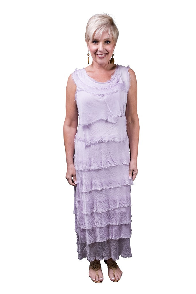 DT215-534 Lilac Aleena Silk Maxi Ruffle Dress