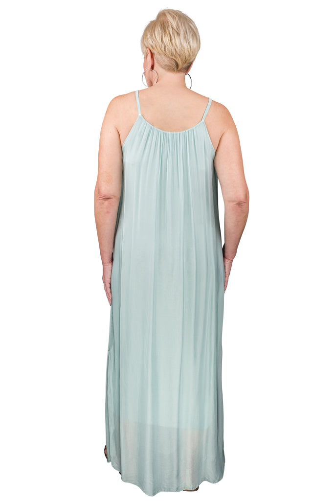 DT222-442 Aqua Marla Halter Silk Maxi Dress
