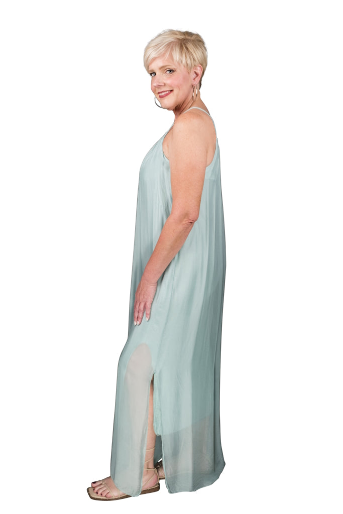 DT222-442 Aqua Marla Halter Silk Maxi Dress