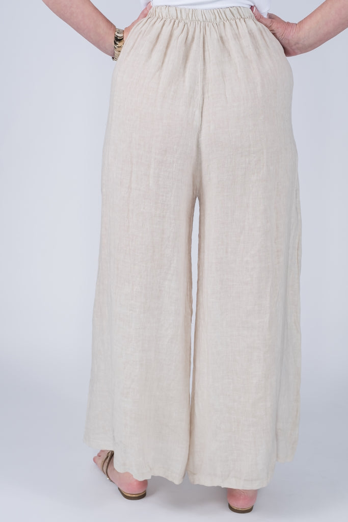 PL135-250 Beige Gracelynn Button Detail Linen Pant