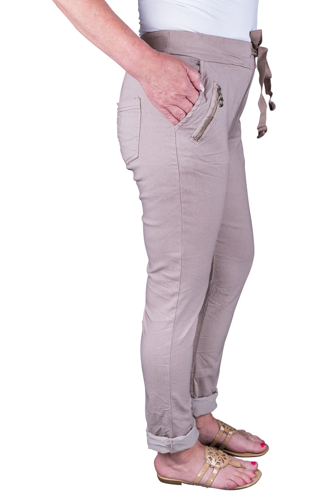 PL151-210 Taupe Riley Zipper Pocket Pant