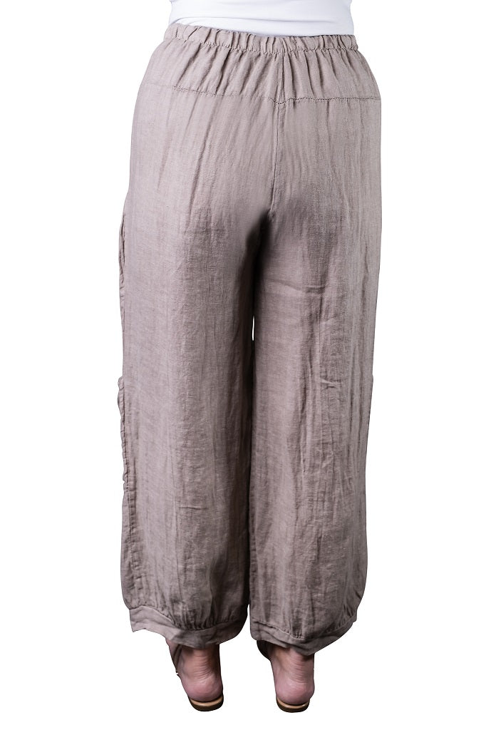 PL171-210 Taupe Mary Dbl Pocket Linen Pant w/ Buttons