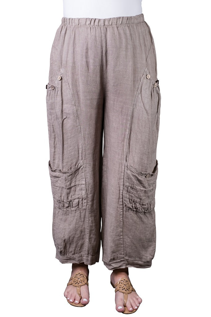 PL171-210 Taupe Mary Dbl Pocket Linen Pant w/ Buttons