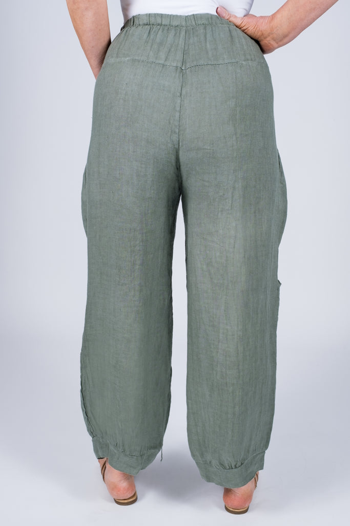 PL171-316 Olive Mary Dbl Pocket Linen Pant w/ Buttons