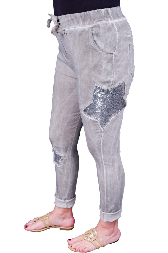 PL179Q-241 Taupe Enzyme Ethilia Silver Sequin Star Pant