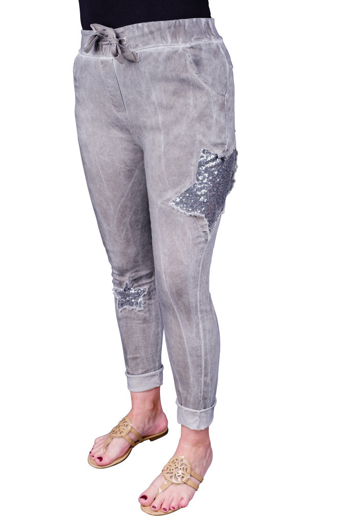 PL179Q-241 Taupe Enzyme Ethilia Silver Sequin Star Pant