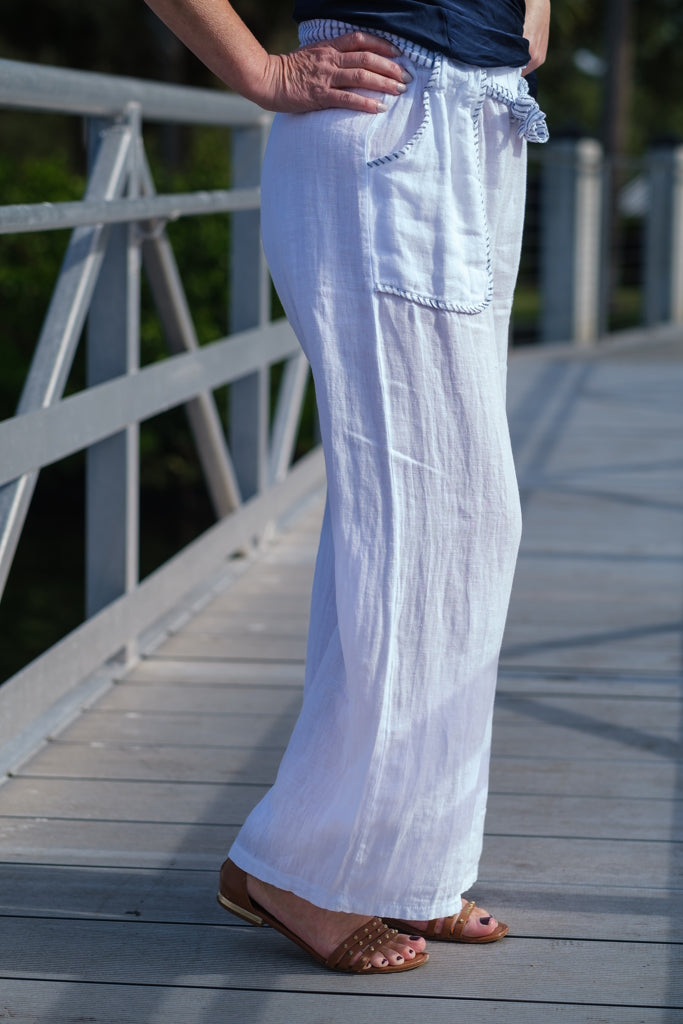 PL180-100 White Cordelia Sailor Linen Pant