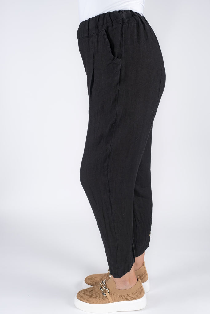 PL184-001 Black Erica Tulip Bottom Linen Pant