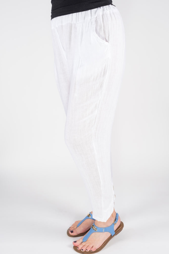 PL184-100 White Erica Tulip Bottom Linen Pant