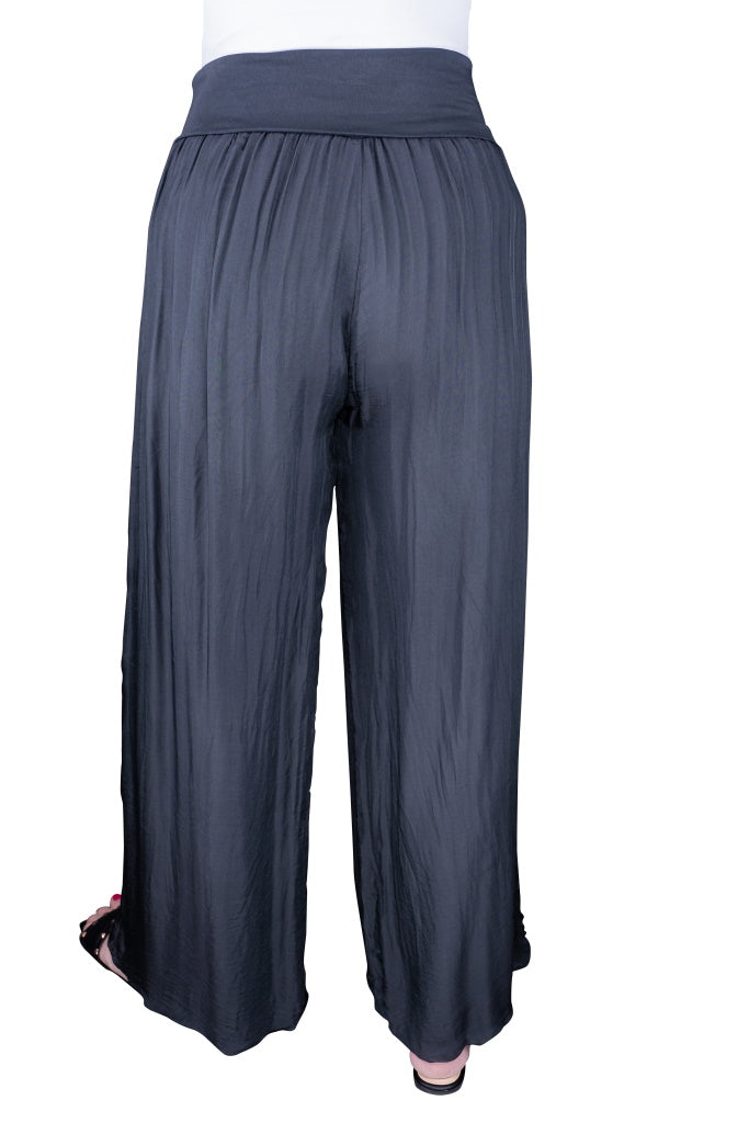 PL203-010 Charcoal Mercedes Silk Pant with Foldover Waist
