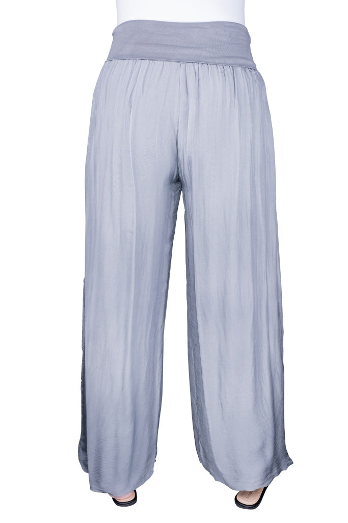 PL203-040 Medium Gray Mercedes Silk Pant with Foldover Waist