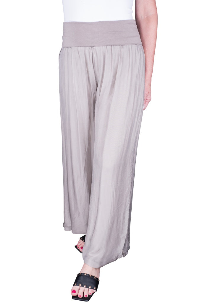 PL203-210 Taupe Mercedes Silk Pant with Foldover Waist