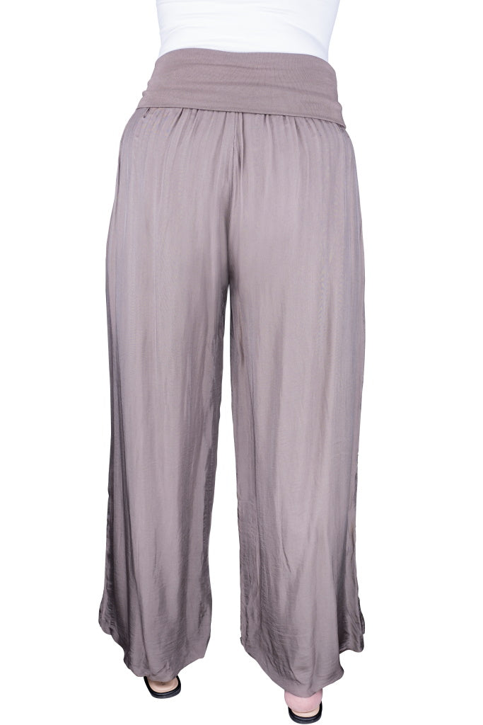 PL203-243 Dark Taupe Mercedes Silk Pant with Foldover Waist
