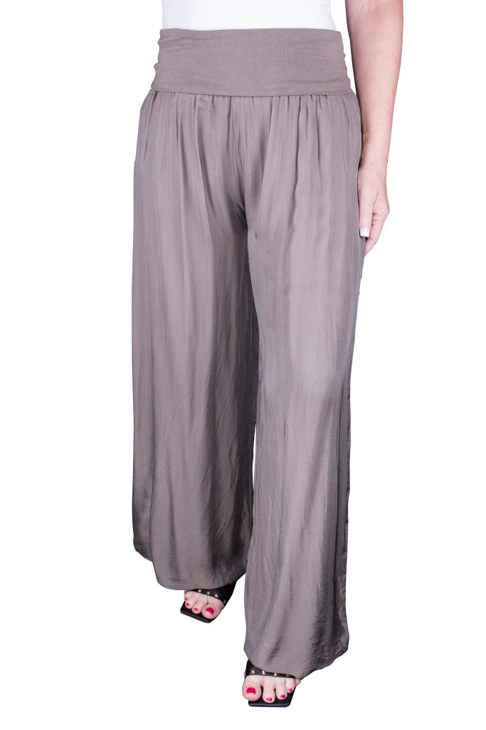PL203-243 Dark Taupe Mercedes Silk Pant with Foldover Waist
