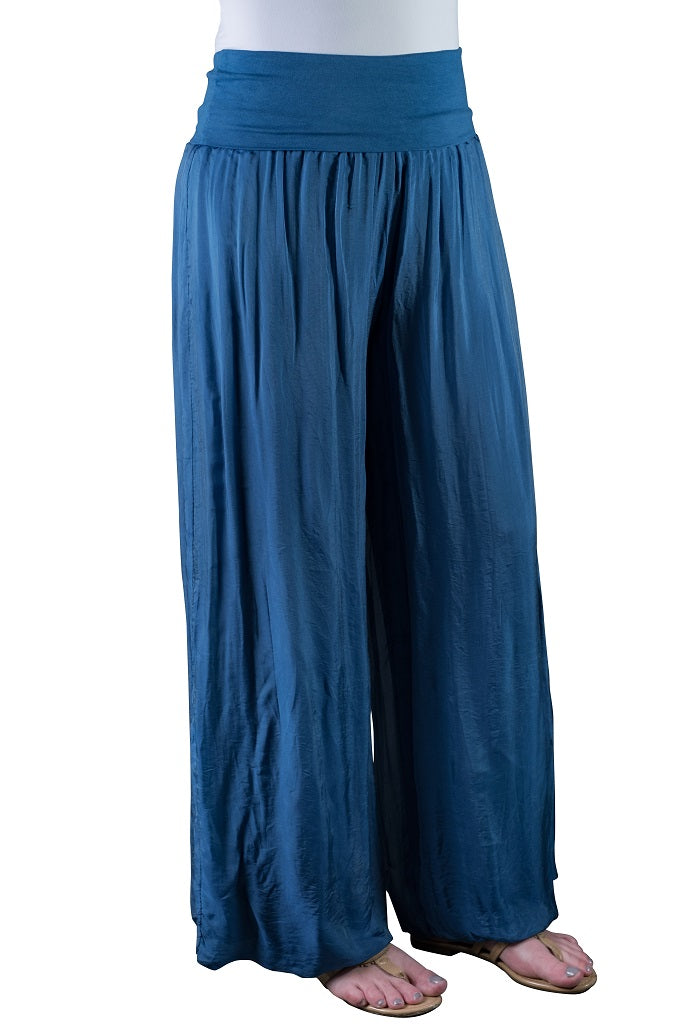 PL203-402 Peacock Mercedes Silk Pant with Foldover Waist