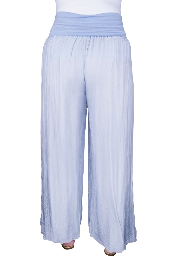 PL203-428 Celestial Blue Mercedes Silk Pant with Foldover Waist