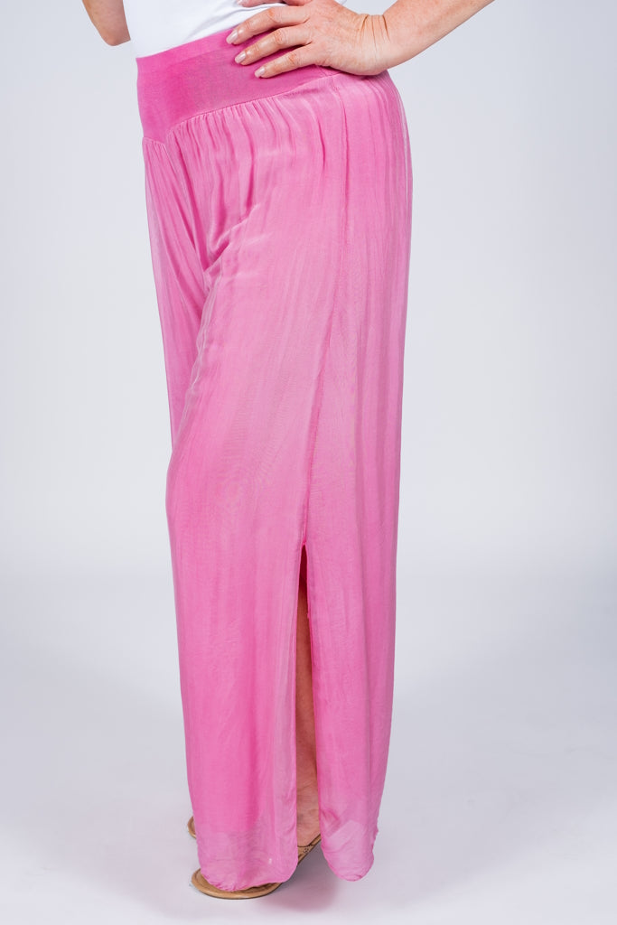 PL206-672 Fuchsia Eva Silk Side Slit Pant