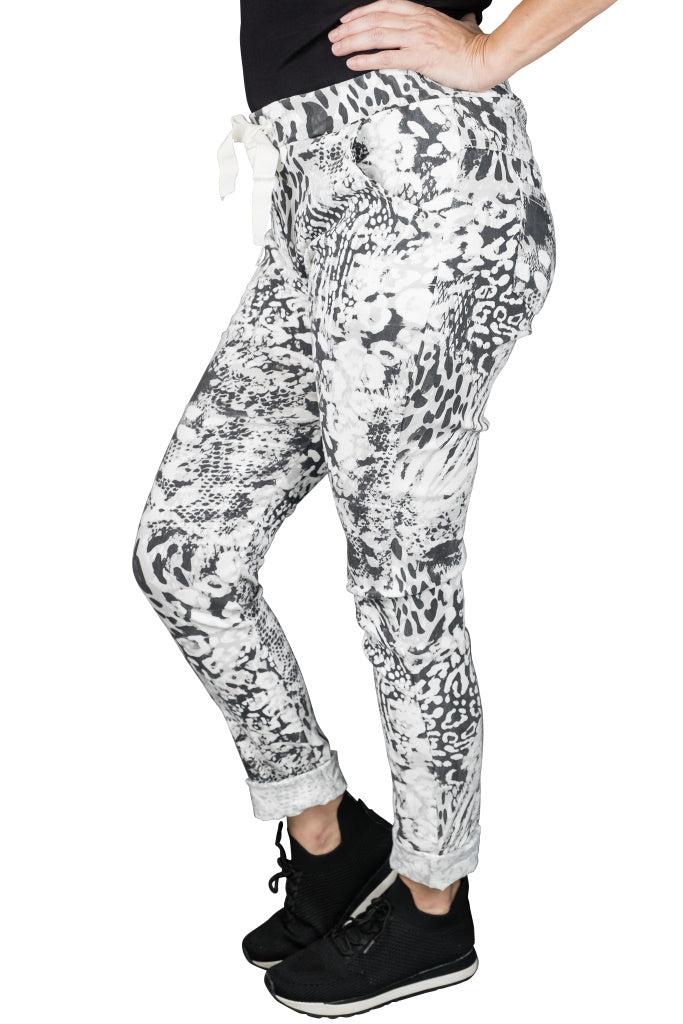 PL703A-100 White Carrie Multi Animal Print Pant