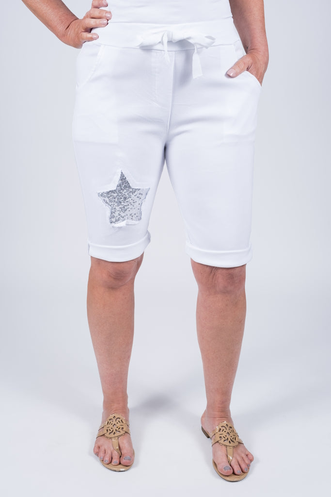 PS109-100 White Kayla Silver Star Walking Short