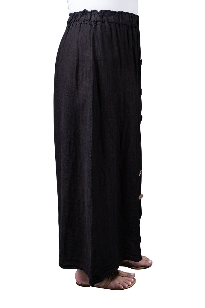 SL105-001 Black Jessie Button Front Linen Skirt