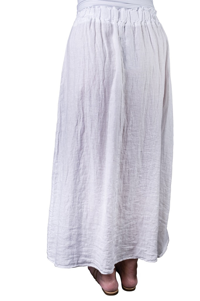 SL105-100 White Jessie Button Front Linen Skirt