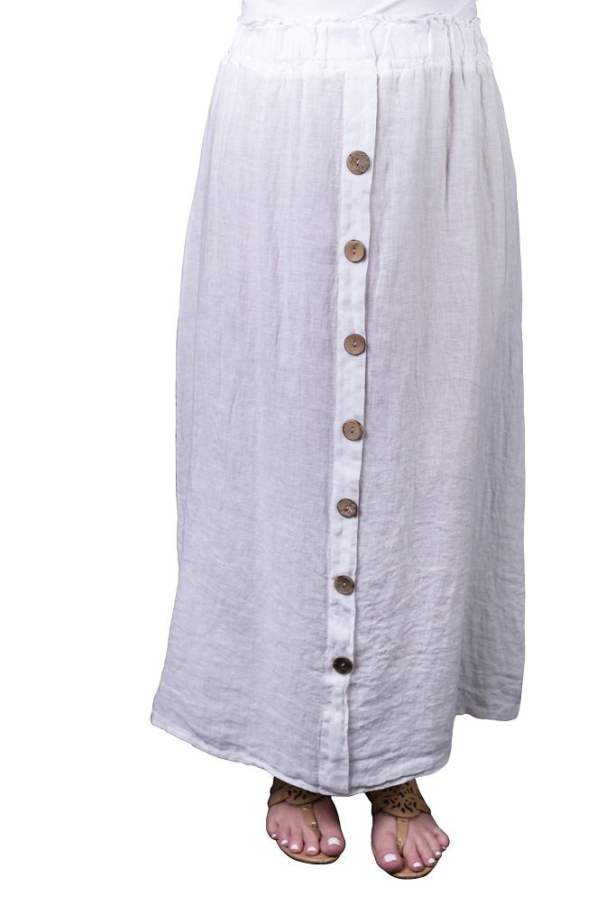 SL105-100 White Jessie Button Front Linen Skirt