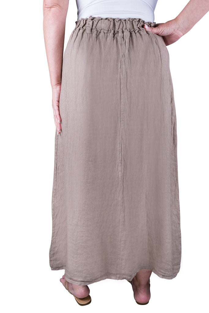 SL105-210 Taupe Jessie Button Front Linen Skirt