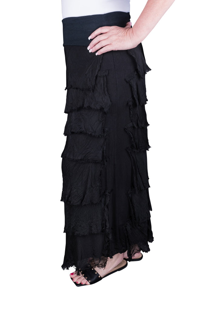 SL201-001 Black Elisa Silk Ruffle Skirt